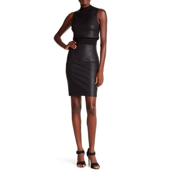 French Connection Black Faux Leather Cracked Earth Dress Womens Size 0 - Picture 1 of 6